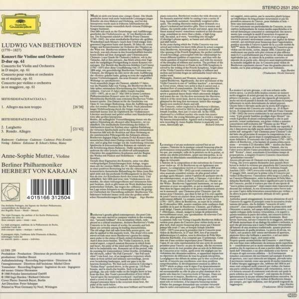 Ludwig van Beethoven  - Скрипичный концерт - Anne-Sophie Mutter, Берлинский филармонический оркестр, Anne-Sophie Mutter, Herbert von Karajan(LP)