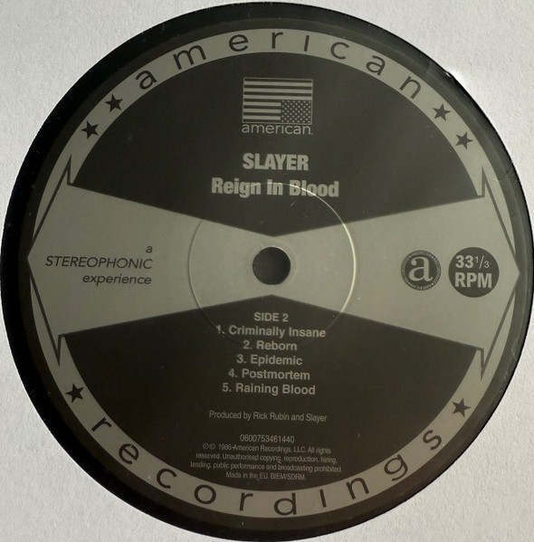 Виниловая пластинка Slayer – Reign In Blood (LP)