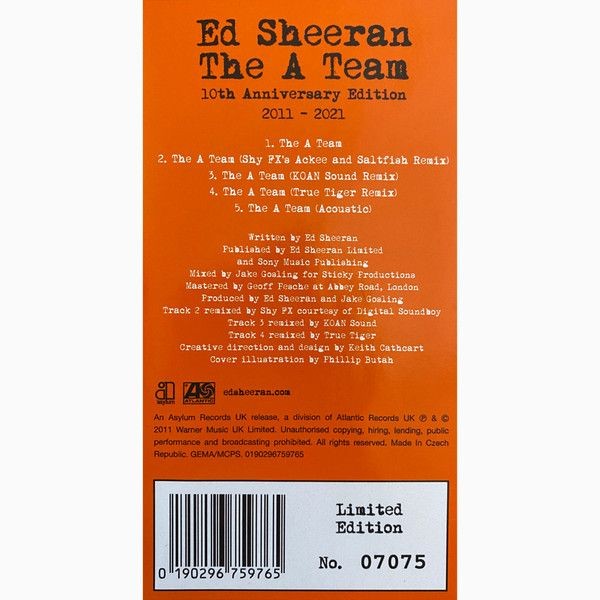Ed Sheeran - The A Team.  (Limited Edit) (Numbered) (Picture Disc) (10th Anniversary Edit) (Lp)
