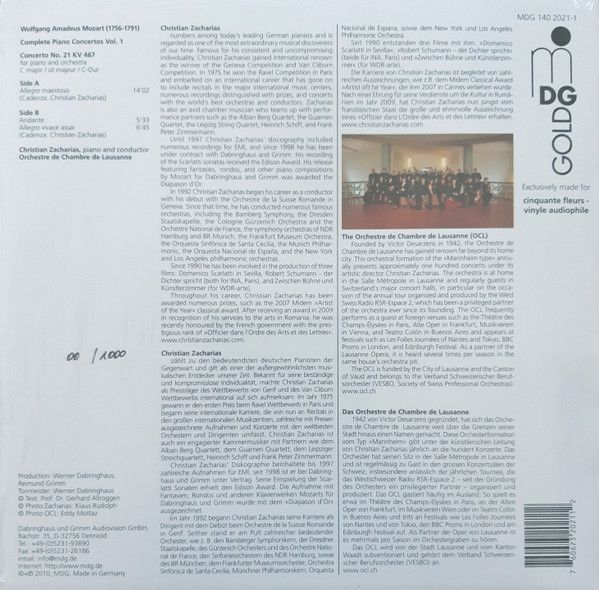 Wolfgang Amadeus Mozart, Christian Zacharias - Камерный оркестр Лозанны-Концерт № 21, 467 (LP)