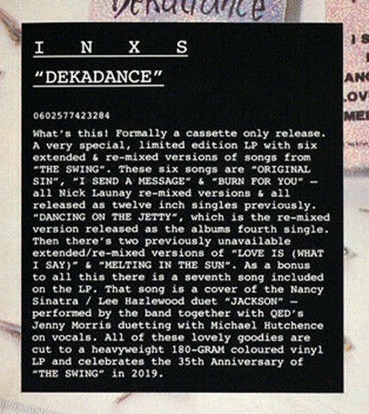 INXS - Dekadance (Точно НЕ цветной) (LP)