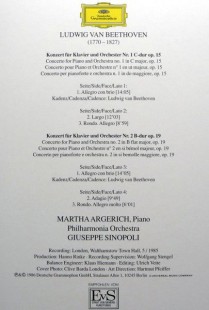 Beethoven. Martha Argerich, Giuseppe Sinopoli, Philharmonia Orchestra Концерты для фортепиано с оркестром №. 1 и 2 (2LP)