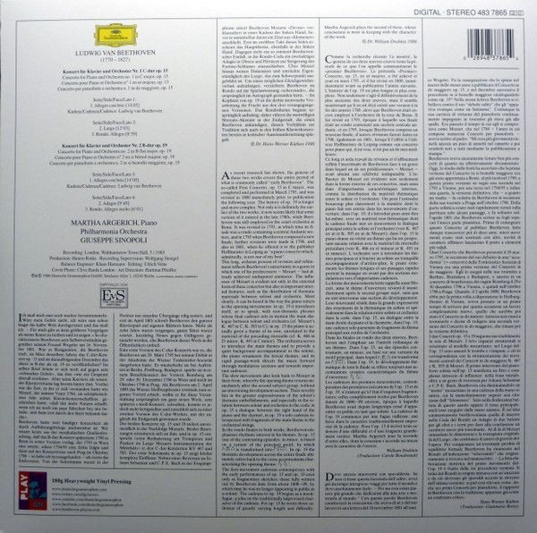 Beethoven. Martha Argerich, Giuseppe Sinopoli, Philharmonia Orchestra Концерты для фортепиано с оркестром №. 1 и 2 (2LP)
